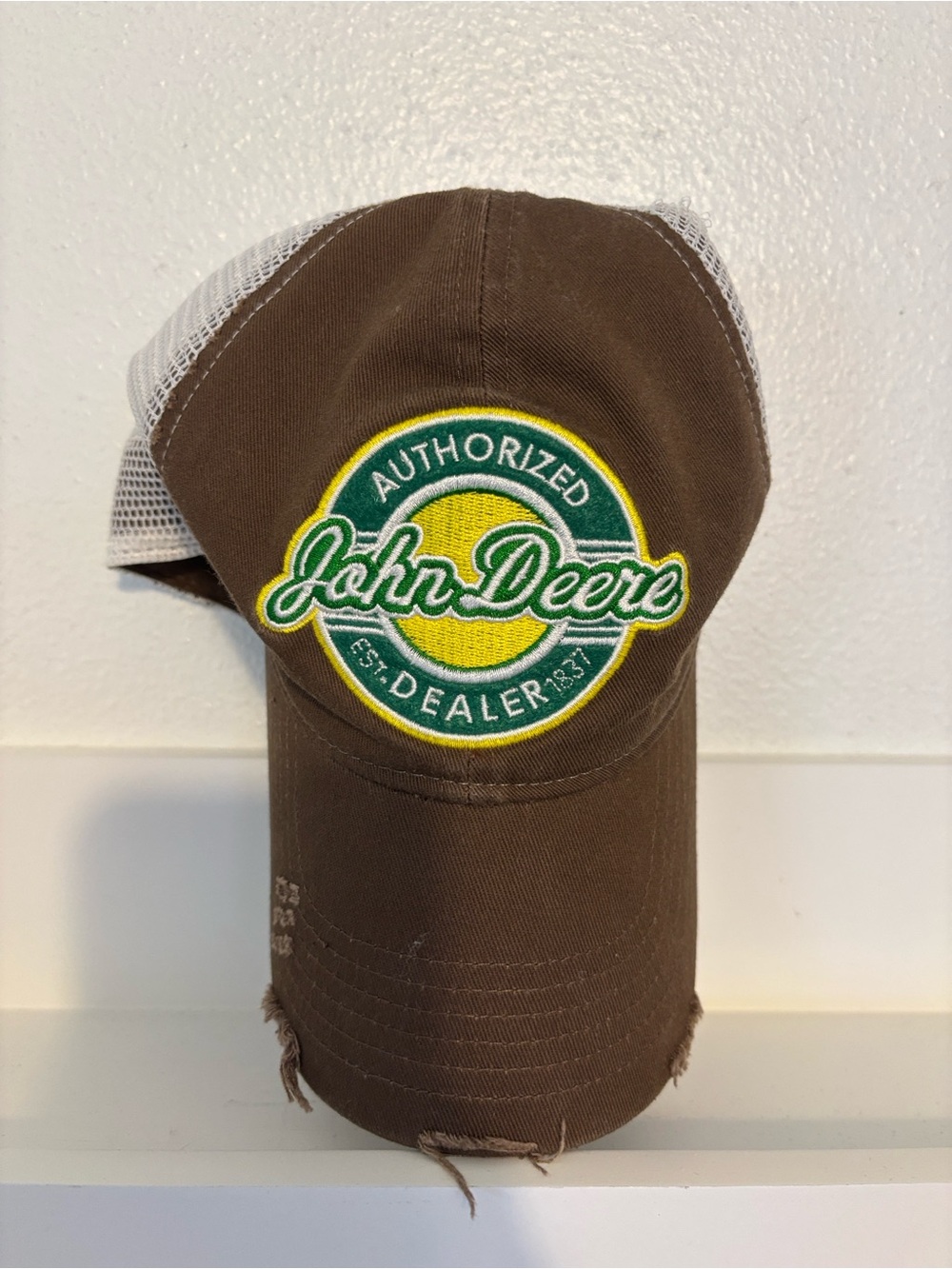 John Deere Brown & White Mesh Trucker Hat with Green Logo